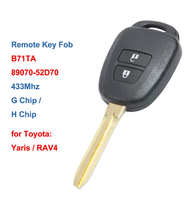 Clé de voiture à distance noire de haute qualité avec transpondeur, 2 boutons, 433 MHz, puce G/H, pile bouton pour Yaris RAV4