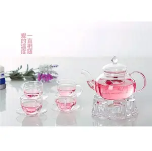 innovative products 2021 luxury corporate heat preservation flower bubble tea pot set group with four tumbler cups glass mugs