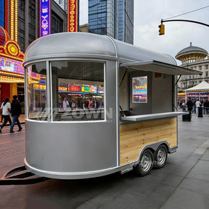 Remorque alimentaire mobile bicolore avec carrosserie argentée lisse, jupe en bois et châssis de remorquage à double roue - Product Image 5