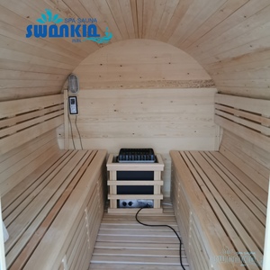 4-6 Person Canadian Pine/Hemlock/Red Cedar Outdoor Traditional Barrel <strong>Sauna</strong> with <strong>Hariva</strong> Heater - Product Image 5