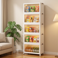 Meuble de rangement pliable à 5 niveaux en plastique avec roulettes, empilable et mobile, sans installation, en PP, pour dortoir (vente en gros)