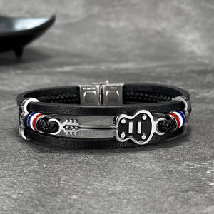 Pulseras con dijes de moda americana europea, pulsera de guitarra de cuero inspirada en la música hip-hop transfronteriza, calle de moda versátil - Product Image 3