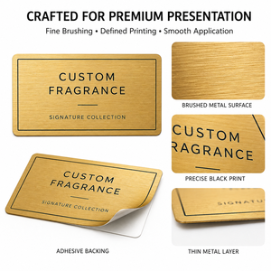 Étiquettes personnalisées en cuir pour flacons de parfum boisés, rectangulaires, or brossé, imprimé noir, minimalistes, avec dorure à chaud - Product Image 3