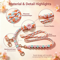 Ensemble laisse et collier pour chien tressé à la main, motif floral double face, collier pour chien décoré, colliers et laisses pour animaux de compagnie avec perles