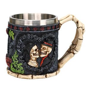 Halloween esqueleto fantasma <span class=keywords><strong>matrimonio</strong></span> taza creativa única fantasma tazas Acero inoxidable cerveza café resina 3D calavera pareja cerveza Steins - Product Image 1