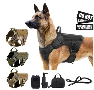 Service Custom Pet Geschirre Luxus Tactical Dog Harness Set Brust hund 1000D Nylon Camouflage Hunde geschirr se't