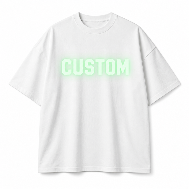 White Glow-in-the-Dark Knitted Solid T-Shirt Luminous Night Oversized Heavyweight Cotton