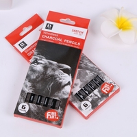 Crayon au charbon sans bois, lot de 6, doux/moyen/dur