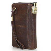 WRIZA Portefeuille en cuir marron avec bracelet de poignet, boucle sécurisée, finition texturée, durable, fin, élégant, accessoire pratique pour les voyages WRIZA