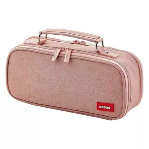 Portable Large Pencil Case Canvas Storage Pouch 3 Compartments Pens Bag Capacity for Stationery Gift