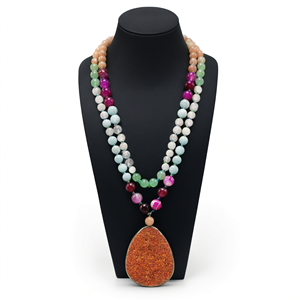 Magnifique collier/mala à 108 perles multi-pierres avec pendentif druzy, bijoux en pierres précieuses/cristaux, pour la fête des mères - Product Image 2
