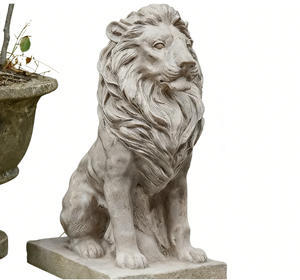 Statue de lion en résine peinte à la main, finition grès, figurine animale assise, sculpture de faune pour décoration de jardin - Product Image 1