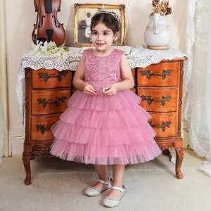 3 yıl 4 yaş bebek kız giysileri ilmek çiçek yarışmasında parti Frocks elbise çocuklar için