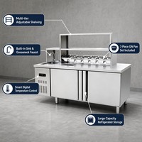 Meja Kerja Pendingin Komersial dengan Wastafel, Suhu Ganda, Pipa Tembaga Stainless Steel, Pendingin untuk Persiapan Makanan