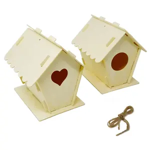 Economical kit build birdhouse natural decorative birdhouse hanging nesting unfinished wooden bird house