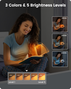 3 couleurs 5 niveaux de luminosité Lampes de lecture USB rechargeable <span class=keywords><strong>Lampe</strong></span> de livre à clipser - Product Image 4