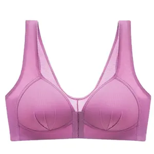 Reggiseno da donna di grandi dimensioni senza anello in acciaio reggiseno da donna intimo da donna reggiseno con bottone frontale regolabile a righe