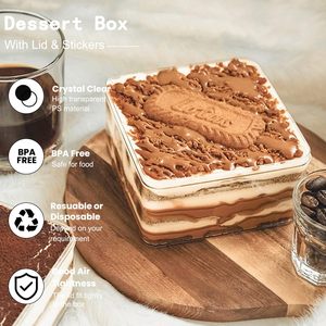 Caja de tiramisú de PS reciclable al por mayor, contenedor cuadrado transparente de plástico de grado alimenticio para postres, pan y pasteles con opción de estampado - Product Image 6