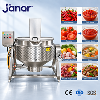Panci Masak Gas Berjaket Ganda 300 L Dengan Pengaduk dan Pengocok, Panci Sandwich Industri, Ketel Saus Cabai dan Selai Dengan Pengaduk