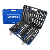 Jeu de clés à douilles à cliquet en acier au chrome-vanadium OEM de 216 pièces, kit d'outils de réparation automobile, boîte à outils mécaniques pour l'entretien domestique