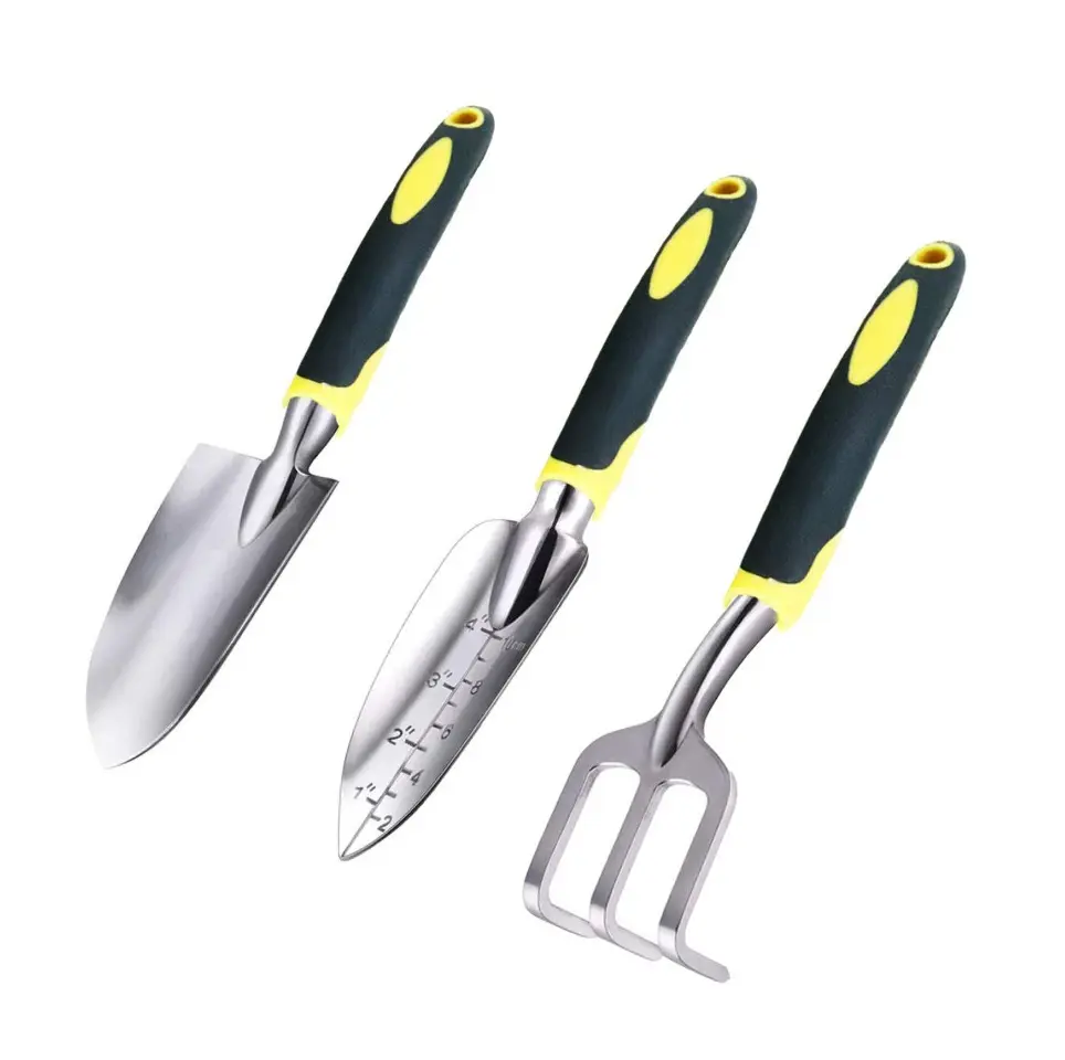 3 Piece Cast-Aluminum Heavy Duty Gardening Kit Includes Hand Trowel, Transplant Trowel and lawn and gardening tools