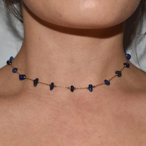 Collier délicat en acier inoxydable à maillons avec pierres précieuses naturelles de Lapis Lazuli <span class=keywords><strong>pour</strong></span> femmes et hommes - Product Image 1