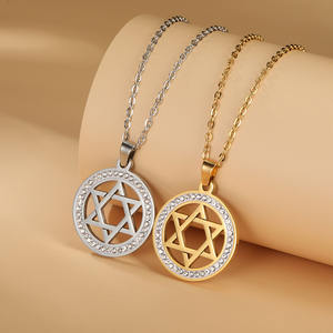 Regalo <span class=keywords><strong>de</strong></span> cumpleaños Joyería Acero inoxidable Mujeres 18K Chapado <span class=keywords><strong>en</strong></span> oro Cubic Zirconia Ronda <span class=keywords><strong>Estrella</strong></span> <span class=keywords><strong>de</strong></span> <span class=keywords><strong>David</strong></span> Collar - Product Image 1