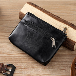 Vente directe usine – Porte-monnaie en cuir PU huilé pour homme et femme, petite pochette zippée, portefeuille vintage pour clés et cartes - Product Image 5