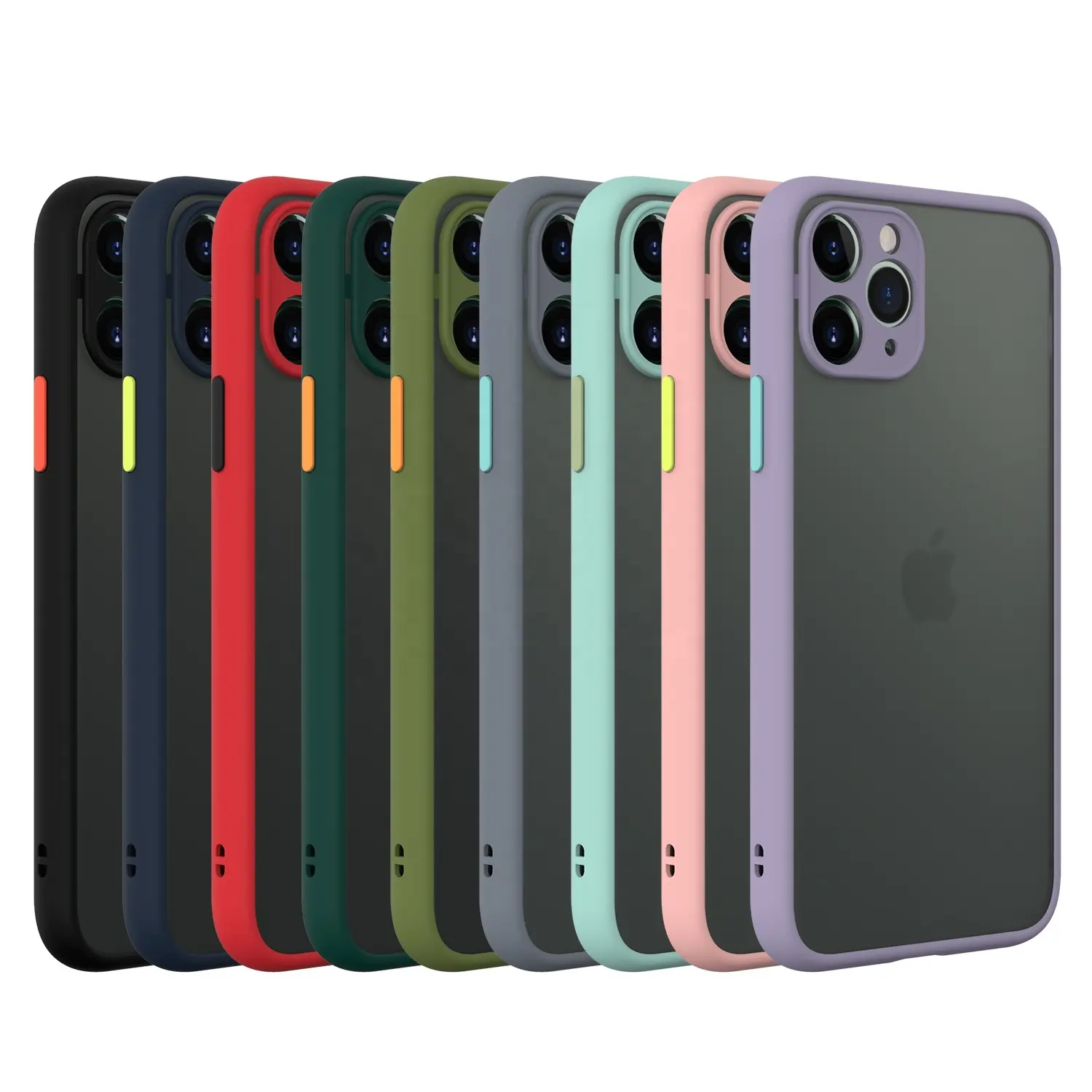 2020 Premium Matte Translucent PC Cell Phone Covers CaseとContrast ButtonためApple iPhone 11 Pro Max XS XR X 9 8 Plus 7 SE