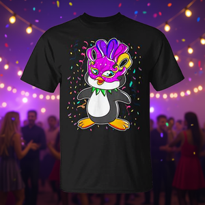 T-shirt Penguin Mardi Gras avec un joli motif de masque, idéal pour les fêtes - Product Image 3