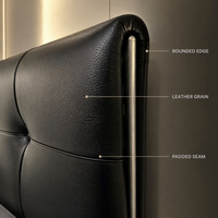 Cadre de lit rembourré réglable en cuir noir moderne avec tête de lit capitonnée, matelas en mousse haute densité, lit plateforme en bois massif
