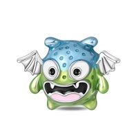 Perle de barillet monstre ailée à pois fantaisie avec logo personnalisé en petite série, à double corne supérieure et disposition d'ailes argentées symétriques, pour les jeunes