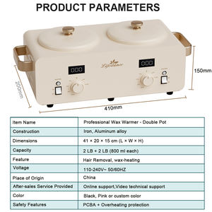 Calentador de Cera Metálico Profesional de Doble Recipiente Lifestance de 500 ml, Electrónico, para Depilación Facial, de Senos, Manos, Pies y Cuerpo, para Salones/Spas - Product Image 6