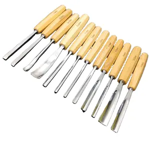 12Pcs Woodworking Carving Hand Chisel Tool Set Professional Woodworking Gouges with Canvas Bag Package
