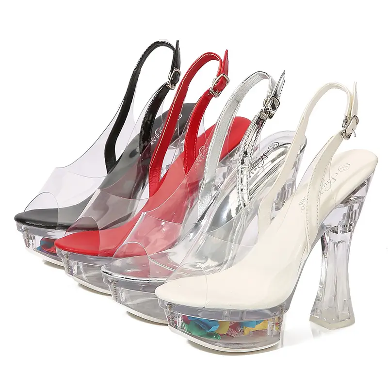 Nieuwe Ontwerp Peep Toe Led Licht Sandalen Sexy Kristal 14 Cm Hoge Bloem Hakken Dames 4 Cm Platform Sandalen Stripper schoenen Clear