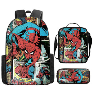 Nouveau style : Ensemble trois pièces – Sac à dos Spider-Man de dessin animé, sacs messager portables et trousse à crayons étanche pour cartables d'étudiant - Product Image 3