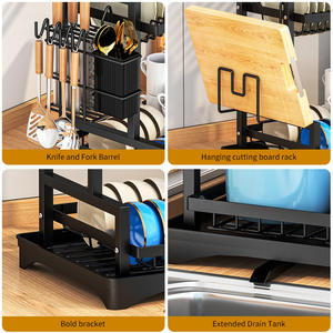 <span class=keywords><strong>Égouttoir</strong></span> à vaisselle à 2 niveaux pour comptoir de cuisine avec plateau de drainage, en acier au carbone, détachable, avec porte-ustensiles - Product Image 4