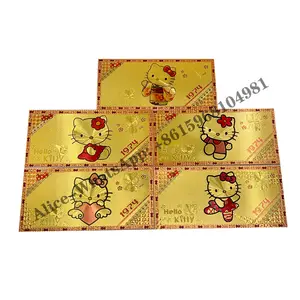 Anime Jepang Hello-Kitty Gold suvenir plastik PVC uang kertas kucing lucu tiket emas untuk koleksi kartu anak-anak klasik