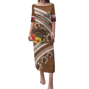Venta al por mayor Samoan Logo vestido estampado bajo demanda polinesio tatuaje patrón Puletasi OEM Hawaii y <span class=keywords><strong>Tonga</strong></span> Dropshipping vestidos de mujer - Product Image 4