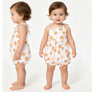 A26-1 Pelele de Verano para Bebés Niñas, 100% Algodón Tejido, Tirantes Ajustables, Cierre de Botones a Presión, Diseño Personalizable Estampado - Product Image 4