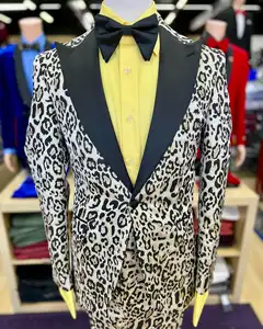 MTM Gold Leopard Suits Men Slim Fit Casual Daily Double Breasted Coat Pant Design Latest Smoking Groom Blazer Trajes De Hombre