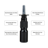 Flacon pulvérisateur nasal en verre noir de 10 ml (0,34 oz) à faible MOQ pour la vente en gros, avec pompe atomiseur pour emballage pharmaceutique