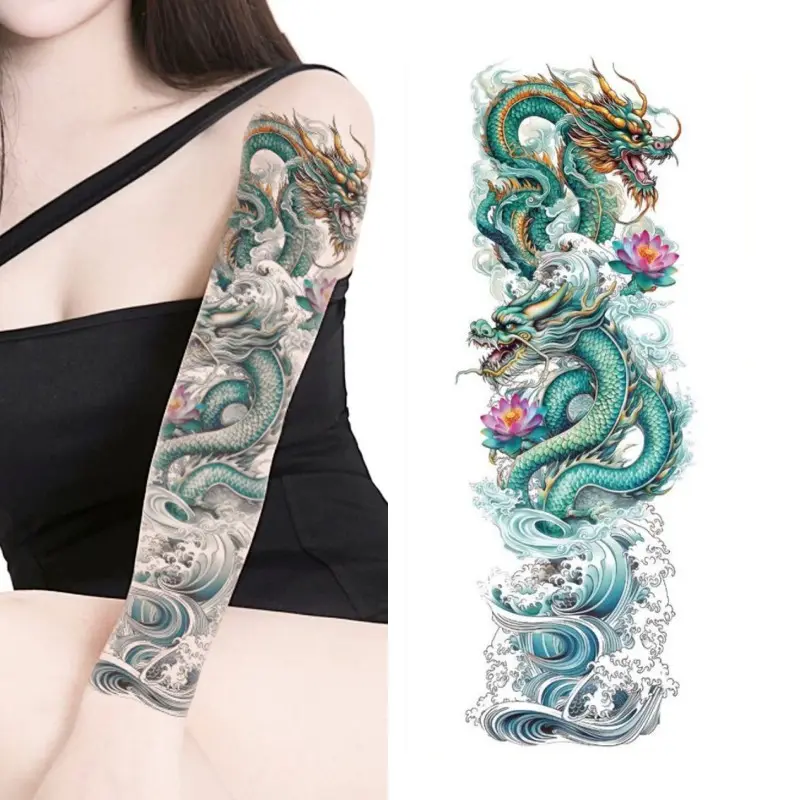 Water Transfer Temporary Tattoo Sleeve Full Arm Disposable Animal Flower Waterproof Full Sleeve Tattoo Sticker For Man Women