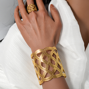 Whosale Custom Fashion Ethiopia Jewelry Cuff Hollow Interlace <b>Bangles</b> Ring Sets Women - Product Image 4