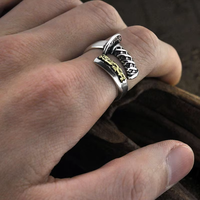 Bague ouverte unisexe en argent sterling 925, style punk, design rétro sabre-soldat, bijou-arme unique, cadeau de fête, troisième partie