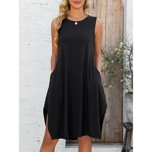 Anrabess Vestido casual fluido sin mangas con dobladillo asimétrico para mujer, corte holgado, cuello redondo, para verano, playa, vacaciones, crucero, corto - Product Image 4