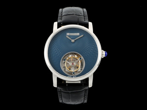 Montre mécanique automatique élégante et tendance, cadran gravé bleu profond, bracelet en cuir de crocodile noir mat, étanche - Product Image 1
