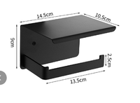 Porte-rouleau de papier toilette auto-adhésif en acier inoxydable sans perçage, noir mat, distributeur de papier toilette avec étagère pour salle de bain et douche