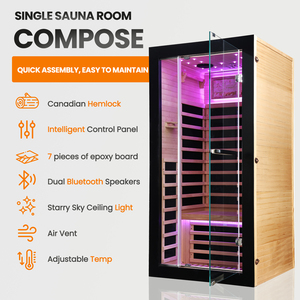 Sauna Moderna de Madera de Hemlock Canadiense para 1 Persona, Cabina de Sauna Infrarroja con Barra de Oxígeno Plateada para Casa, Hotel o Centro de Spa - Product Image 3