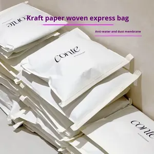 ถุงใส่รองเท้า Clarins พิมพ์โลโก้ตามสั่ง ทำจากกระดาษคราฟท์เคลือบ PE สีขาว รีไซเคิลได้ พร้อมซิปด้านบน กันน้ำ สำหรับส่งเสื้อผ้า - Product Image 2